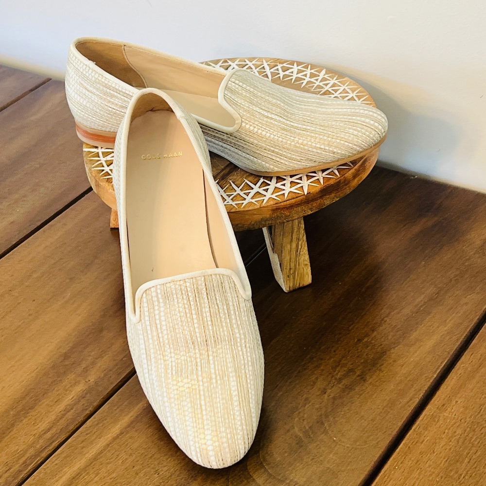 Cole Haan D43681 Pinch Loafers Cream Gold Metallic Textured Flats Womens 9.5B